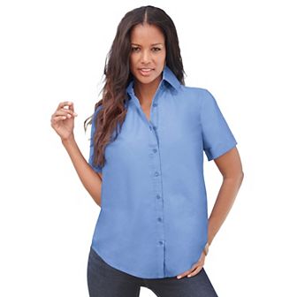 Roaman's Women's Plus Size Plus Size Kate Short Sleeve Easy Cotton-Blend Button-Front Shirt