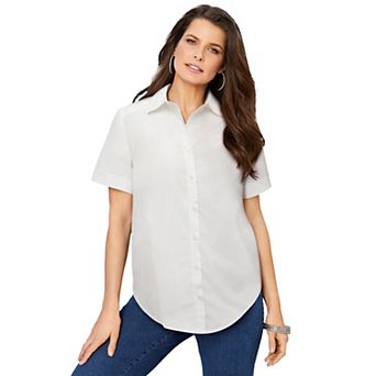Roaman's Women's Plus Size Plus Size Kate Short Sleeve Easy Cotton-Blend Button-Front Shirt
