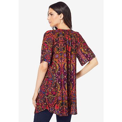 Roaman's Women's Plus Size Short Sleeve Angelina Tunic