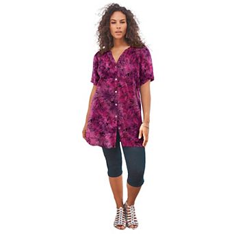 Roaman's Women's Plus Size Angelina Tunic Top Short Sleeve, Flowy Fit, Everyday Comfort