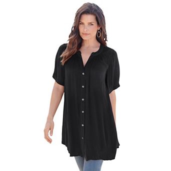 Roaman's Women's Plus Size Plus Size Angelina Tunic Top Short Sleeve, Flowy Fit, Everyday Comfort