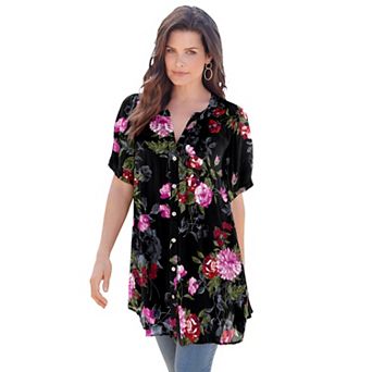 Roaman's Women's Plus Size Plus Size Angelina Tunic Top Short Sleeve, Flowy Fit, Everyday Comfort