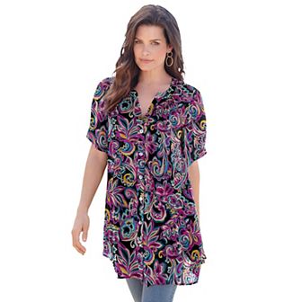 Roaman's Women's Plus Size Plus Size Angelina Tunic Top Short Sleeve, Flowy Fit, Everyday Comfort