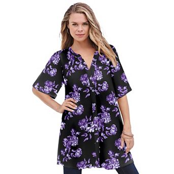 Roaman's Women's Plus Size Plus Size Angelina Tunic Top Short Sleeve, Flowy Fit, Everyday Comfort
