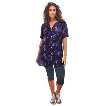 Roaman's Women's Plus Size Angelina Tunic Top â€“ Short Sleeve, Flowy Fit, Everyday Comfort