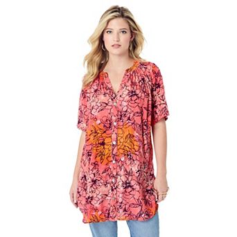 Roaman's Women's Plus Size Angelina Tunic Top Short Sleeve, Flowy Fit, Everyday Comfort