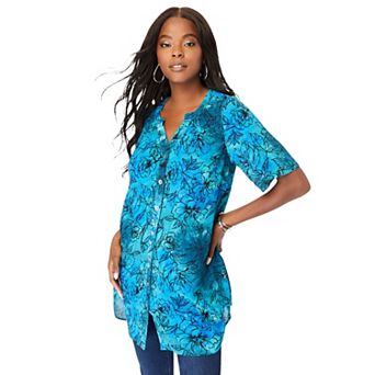 Roaman's Women's Plus Size Angelina Tunic Top Short Sleeve, Flowy Fit, Everyday Comfort