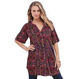 Roaman's Women's Plus Size Plus Size Angelina Tunic Top Short Sleeve, Flowy Fit, Everyday Comfort
