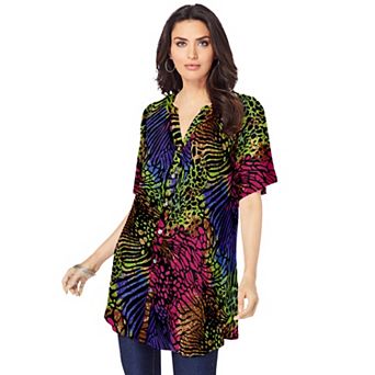 Roaman's Women's Plus Size Angelina Tunic Top Short Sleeve, Flowy Fit, Everyday Comfort