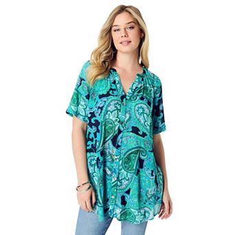 Roaman's Women's Plus Size Angelina Tunic Top Short Sleeve, Flowy Fit, Everyday Comfort