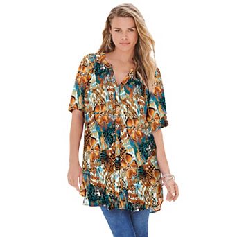 Roaman's Women's Plus Size Plus Size Angelina Tunic Top Short Sleeve, Flowy Fit, Everyday Comfort