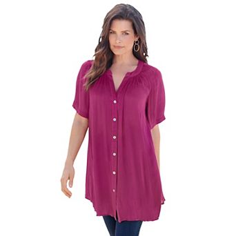 Roaman's Women's Plus Size Plus Size Angelina Tunic Top Short Sleeve, Flowy Fit, Everyday Comfort