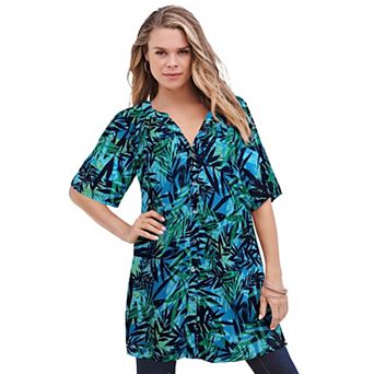 Roaman's Women's Plus Size Plus Size Angelina Tunic Top Short Sleeve, Flowy Fit, Everyday Comfort