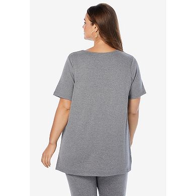 Roaman's Women's Plus Size Plus Size Soft Knit Tunic With Notch Neckline