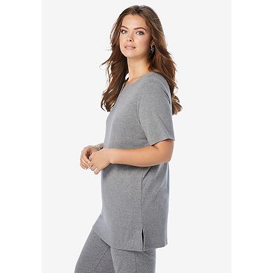 Roaman's Women's Plus Size Soft Knit Tunic With Notch Neckline