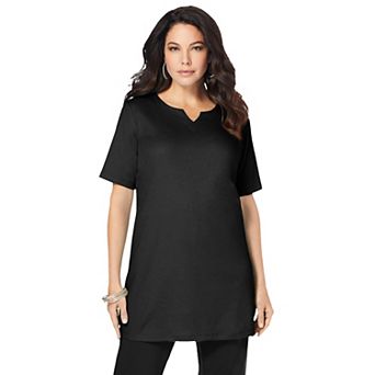 Roaman's Women's Plus Size Plus Size Soft Knit Tunic With Notch Neckline