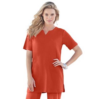 Roaman's Women's Plus Size Plus Size Soft Knit Tunic With Notch Neckline
