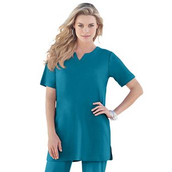 Roaman's Women's Plus Size Soft Knit Tunic With Notch Neckline