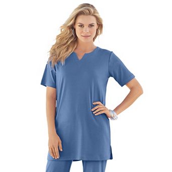 Roaman's Women's Plus Size Soft Knit Tunic With Notch Neckline