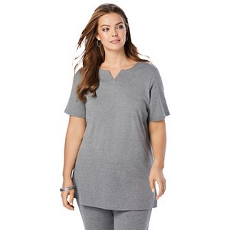 Roaman's Women's Plus Size Plus Size Soft Knit Tunic With Notch Neckline