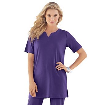 Roaman's Women's Plus Size Soft Knit Tunic With Notch Neckline