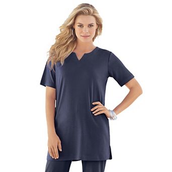 Roaman's Women's Plus Size Soft Knit Tunic With Notch Neckline