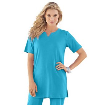 Roaman's Women's Plus Size Soft Knit Tunic With Notch Neckline