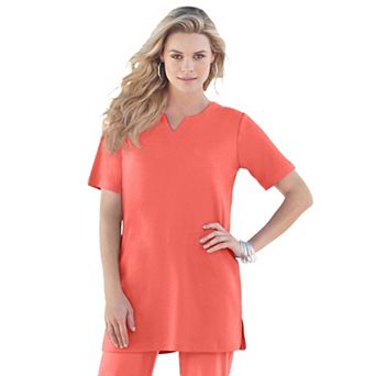 Roaman's Women's Plus Size Soft Knit Tunic With Notch Neckline