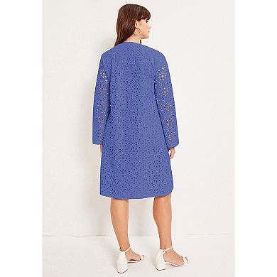 June + Vie Women's Plus Size Eyelet Shirtdress