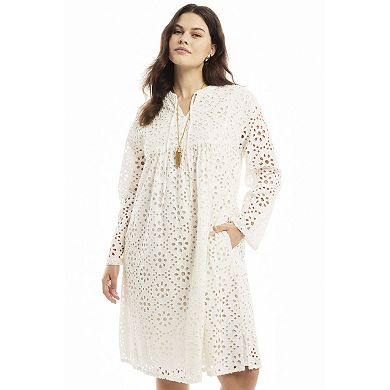 June & Vie Women's Plus Size Eyelet Midi Shirtdress