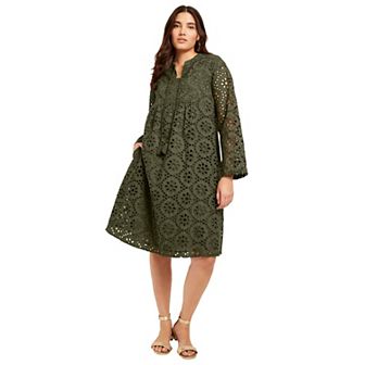 June + Vie Women's Plus Size Eyelet Shirtdress