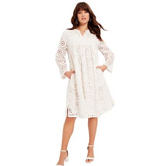 June + Vie Women's Plus Size Eyelet Shirtdress