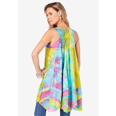 Roaman's Women's Plus Size Smocked Racerback Tunic