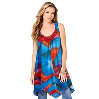 Roaman's Women's Plus Size Smocked Racerback Tunic