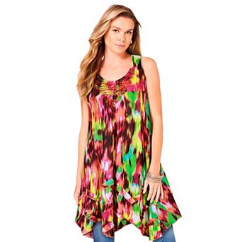 Roaman's Women's Plus Size Smocked Racerback Tunic