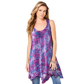 Roaman's Women's Plus Size Smocked Racerback Tunic