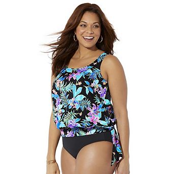 Swimsuits for All Women's Side Tie Blouson Tankini Top