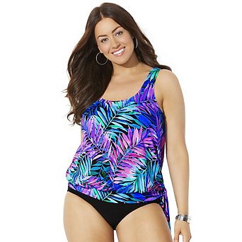 Swimsuits for All Women's Side Tie Blouson Tankini Top