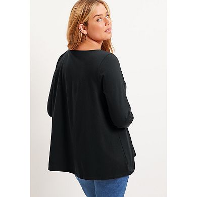 June + Vie Women's Plus Size Long-Sleeve Swing One + Only Tee