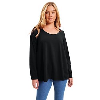 June + Vie Women's Plus Size Long-sleeve Swing One + Only Tee