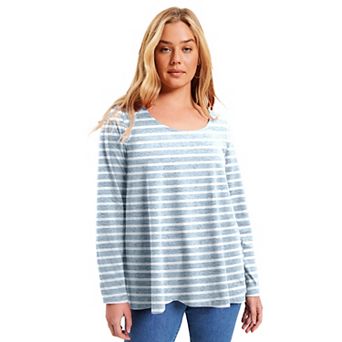 June + Vie Women's Plus Size Long-sleeve Swing One + Only Tee