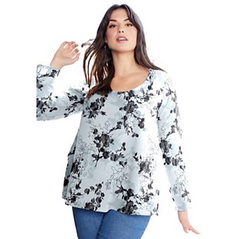 June + Vie Women's Plus Size Long-sleeve Swing One + Only Tee