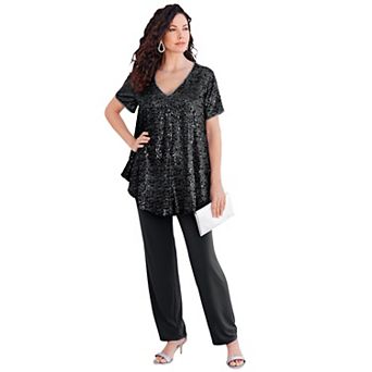 Roaman's Women's Plus Size Sequin Pant Set