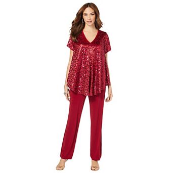 Roaman's Women's Plus Size Sequin Pant Set