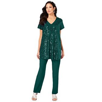 Roaman's Women's Plus Size Sequin Pant Set