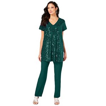 Roaman's Women's Plus Size Sequin Pant Set