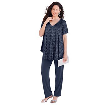 Roaman's Women's Plus Size Sequin Pant Set