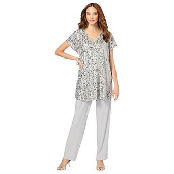 Roaman's Women's Plus Size Sequin Pant Set