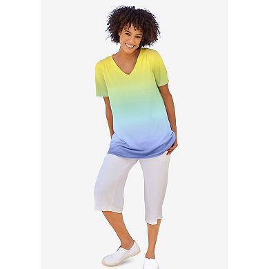 Woman Within Plus Size Short-Sleeve V-Neck Shirred Tee