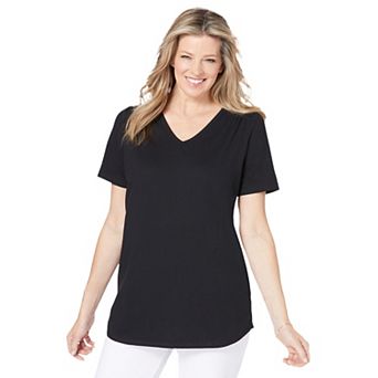 Woman Within Plus Size Short-Sleeve V-Neck Shirred Tee
